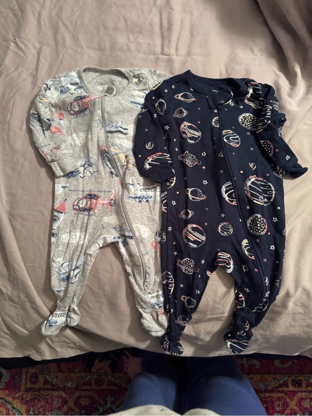 Navy Planet Print Baby Footed One-Piece